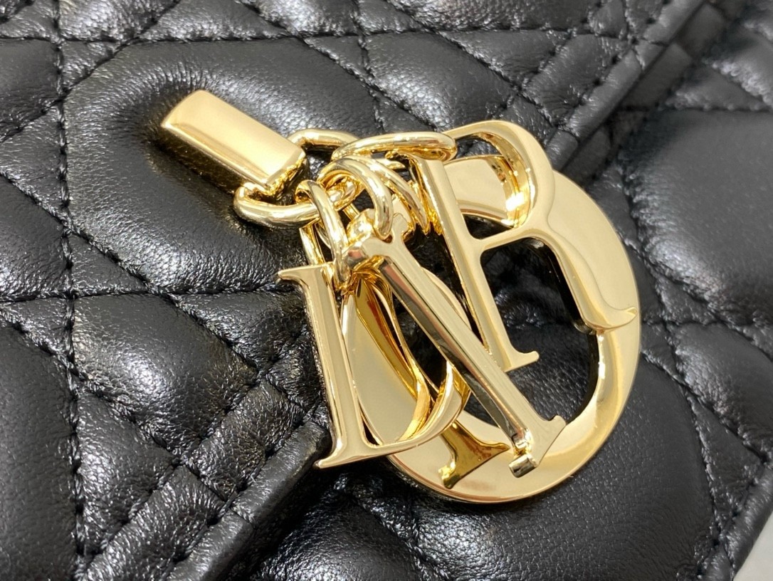 D*or miss D*or top handle bag in black cannage lambskin