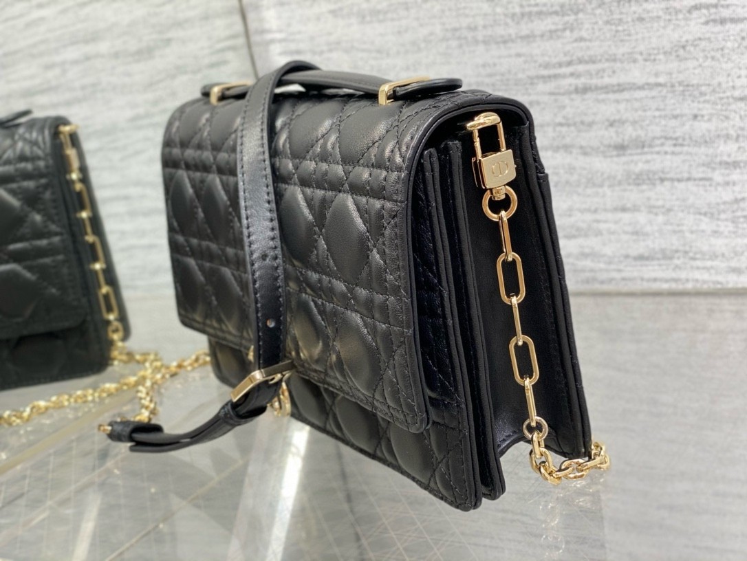 D*or miss D*or top handle bag in black cannage lambskin