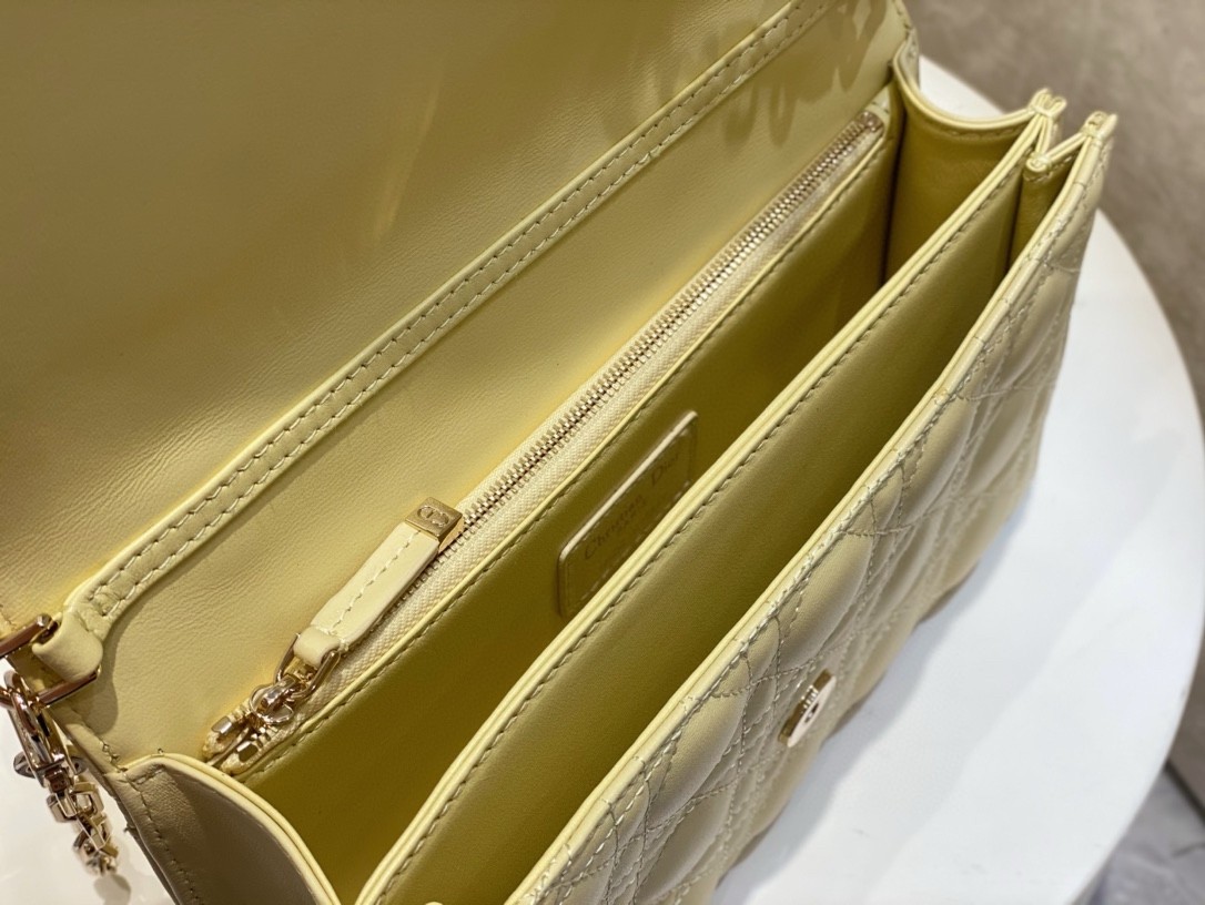 D*or miss D*or top handle bag in pastel yellow cannage lambskin