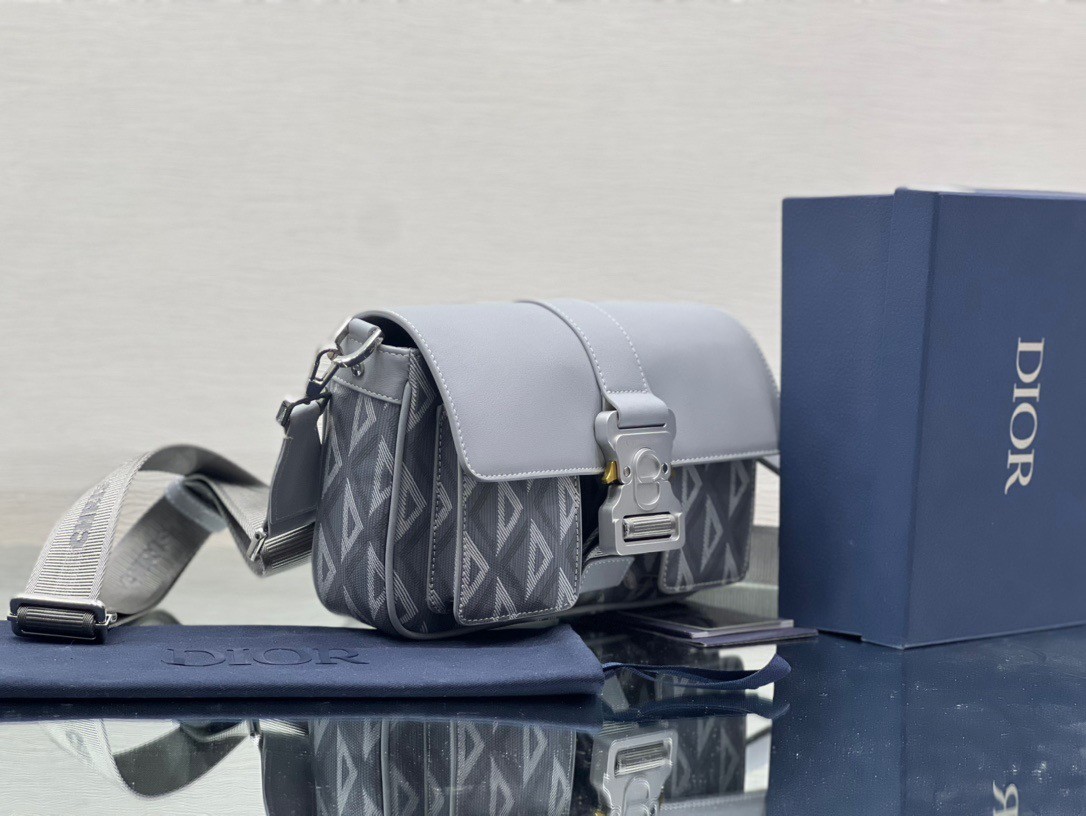 d*or hit the road messenger bag in gray cd Di*m*nd canvas