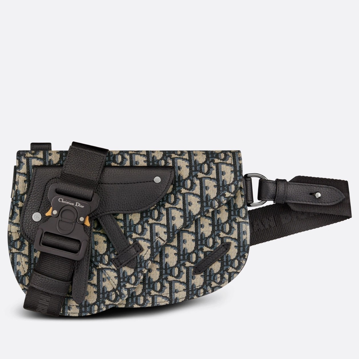 D*or men''s saddle pouch in beige and black D*or oblique jacquard