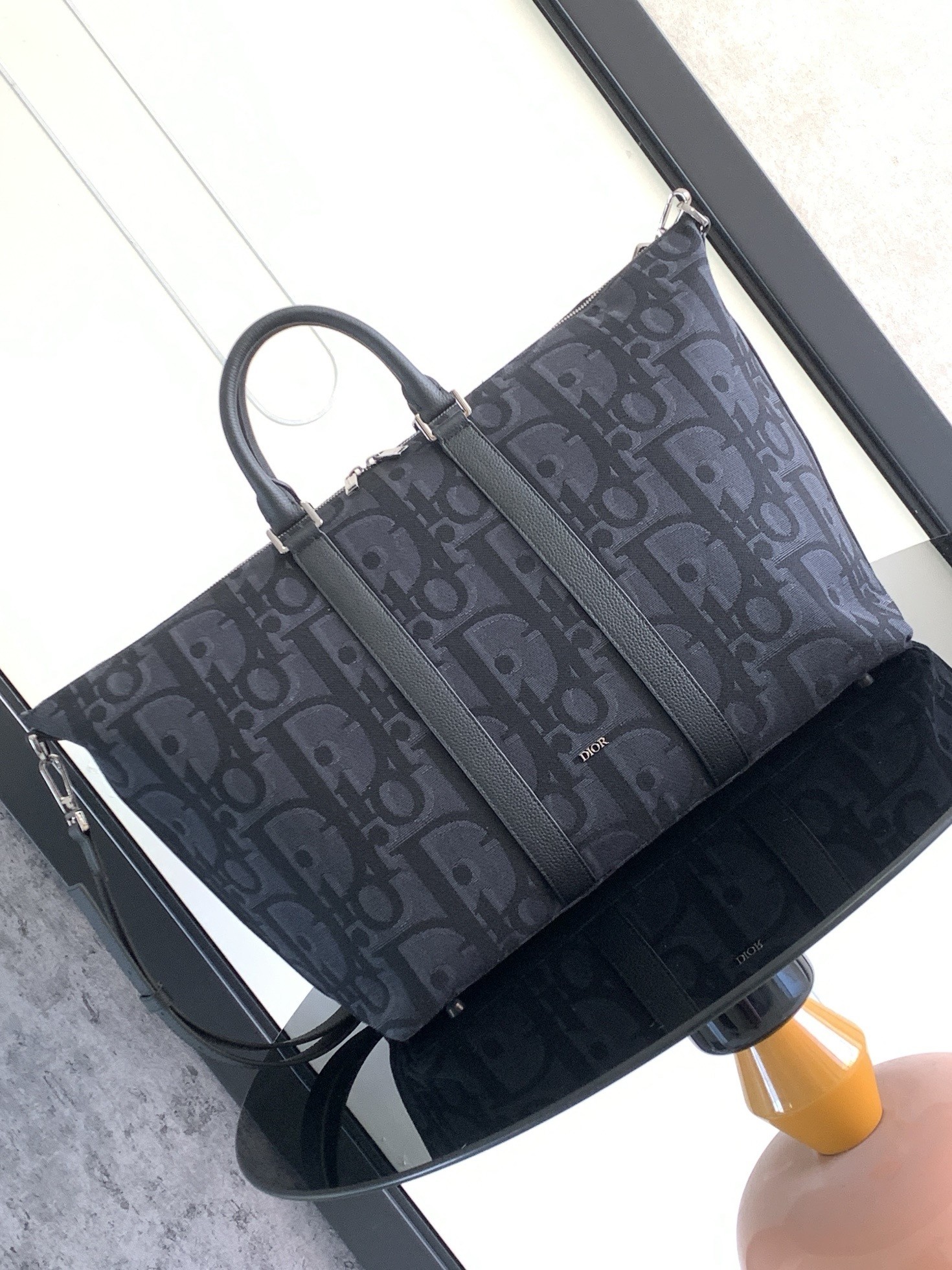 D*or weekender 40 bag in black maxi D*or oblique jacquard