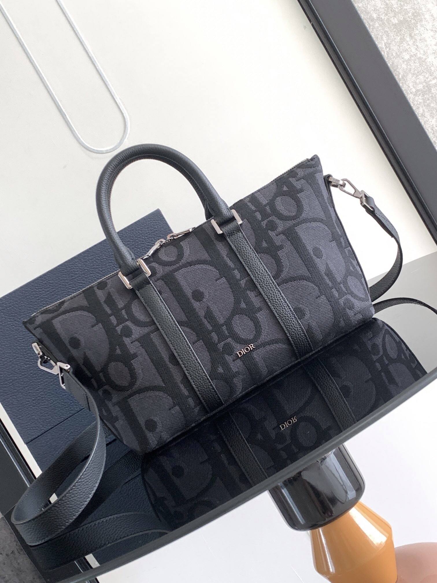 D*or weekender 25 bag in black maxi D*or oblique jacquard