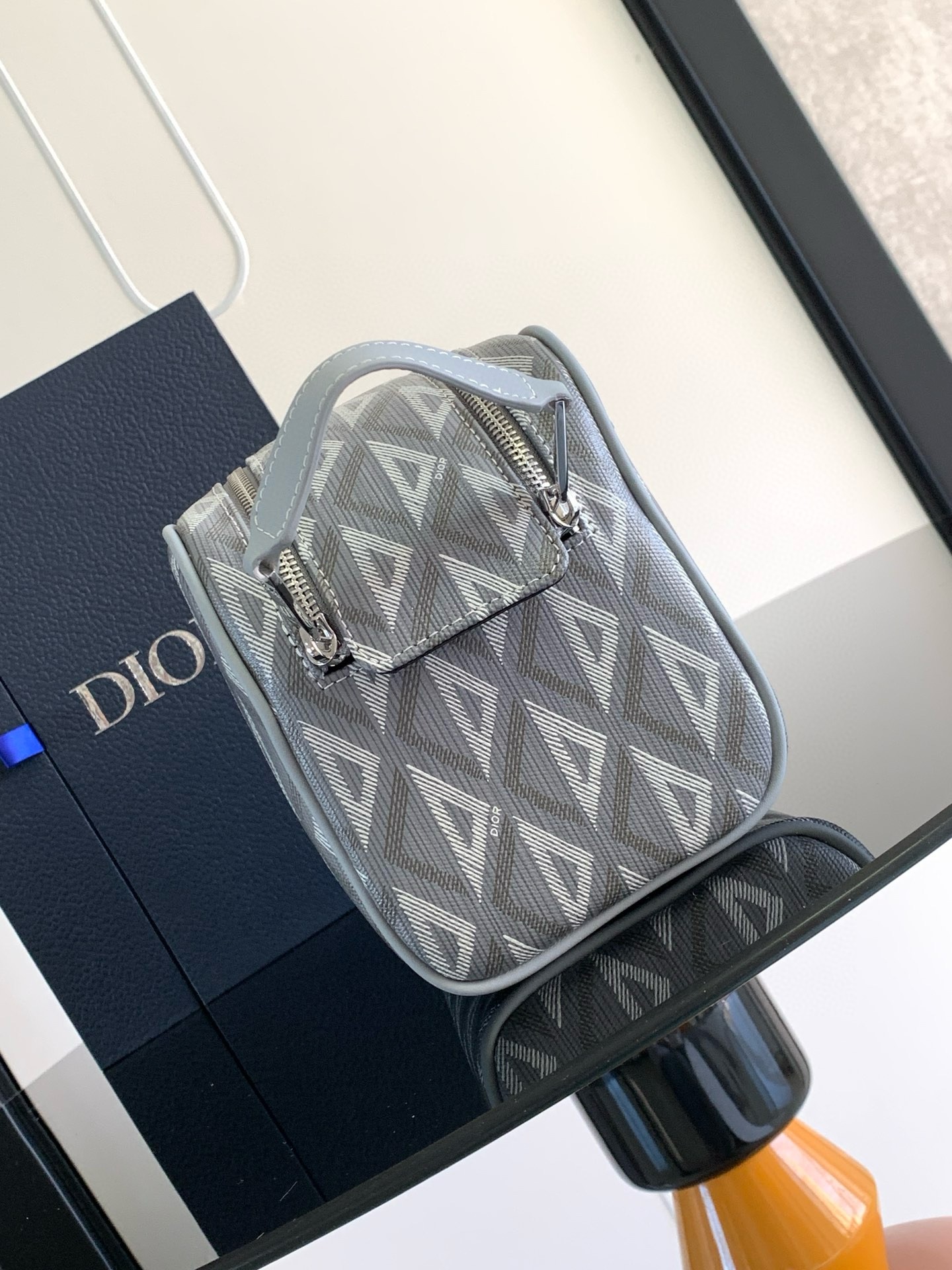 d*or toiletry bag in grey cd Di*m*nd canvas