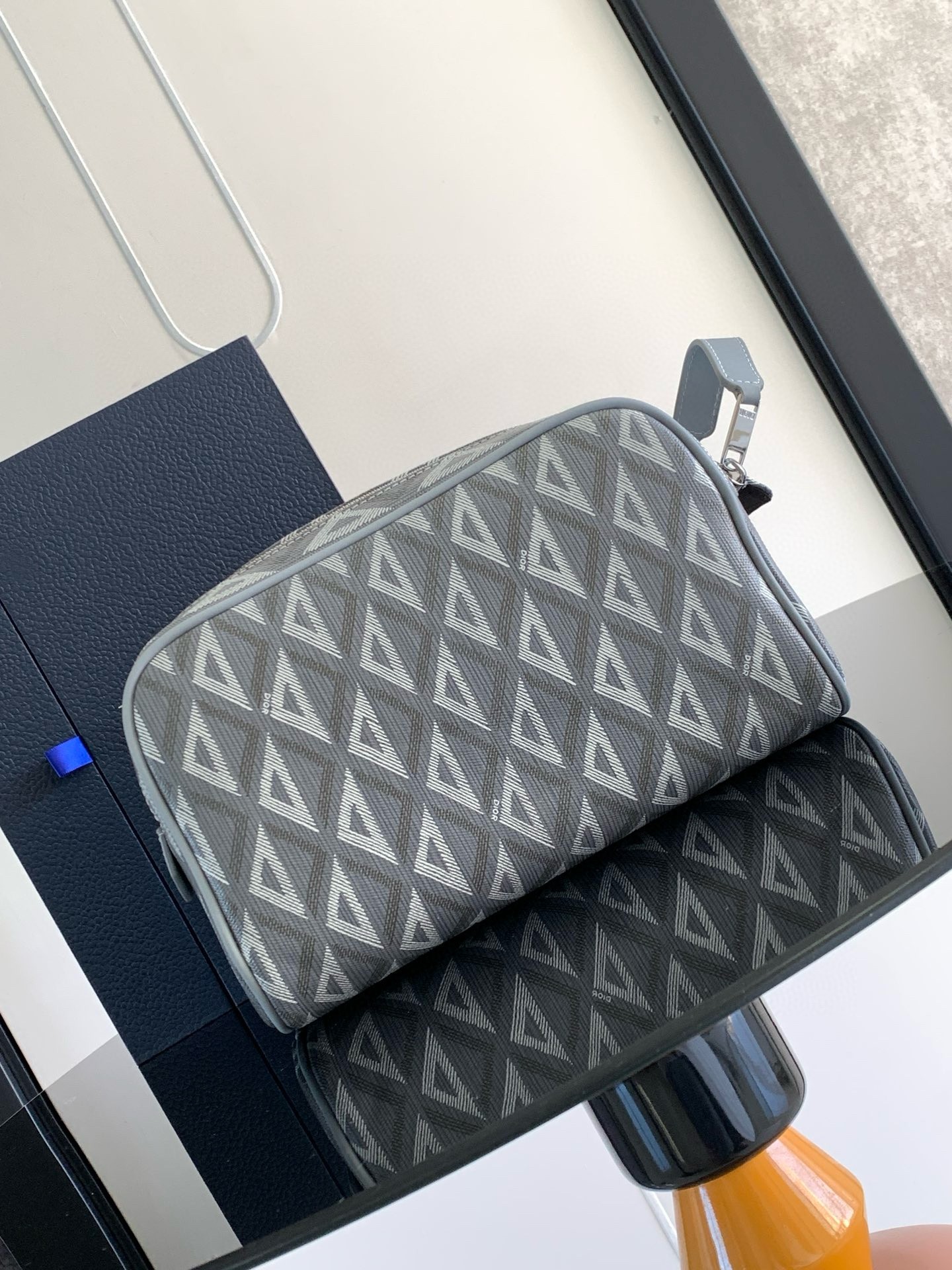 d*or toiletry bag in grey cd Di*m*nd canvas