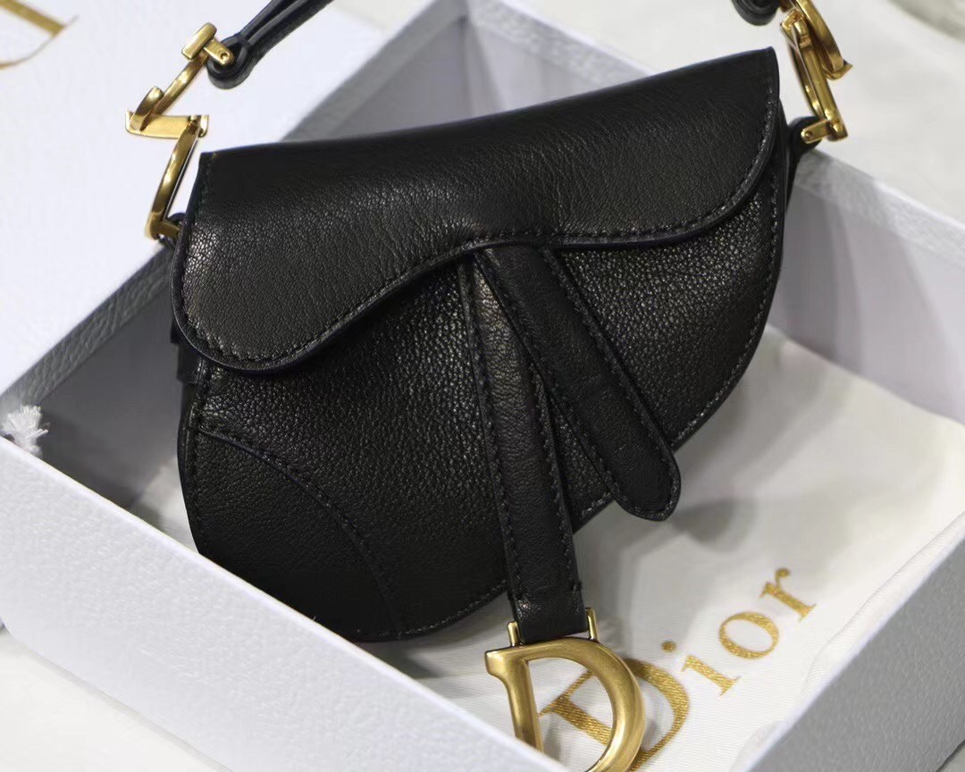 D*or micro saddle bag in black goatskin