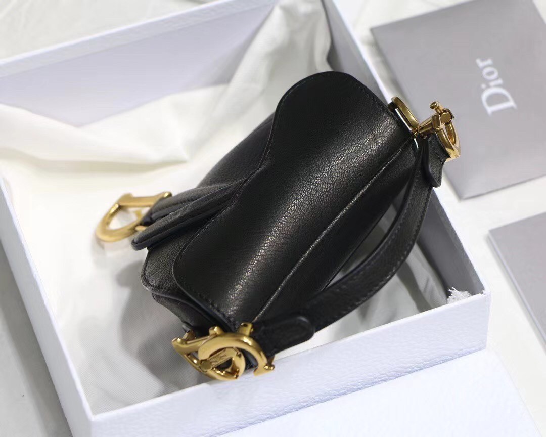 D*or micro saddle bag in black goatskin