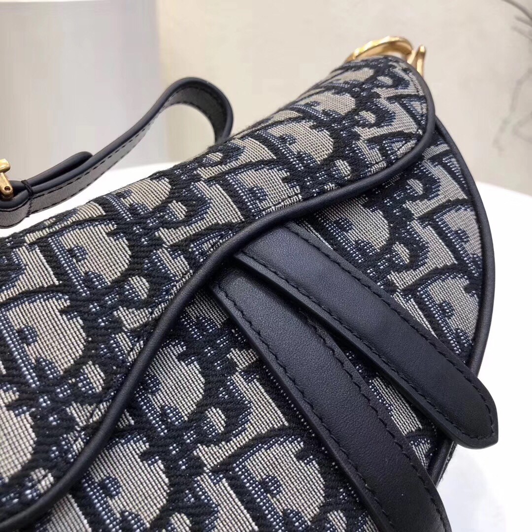D*or mini saddle bag in blue oblique jacquard canvas