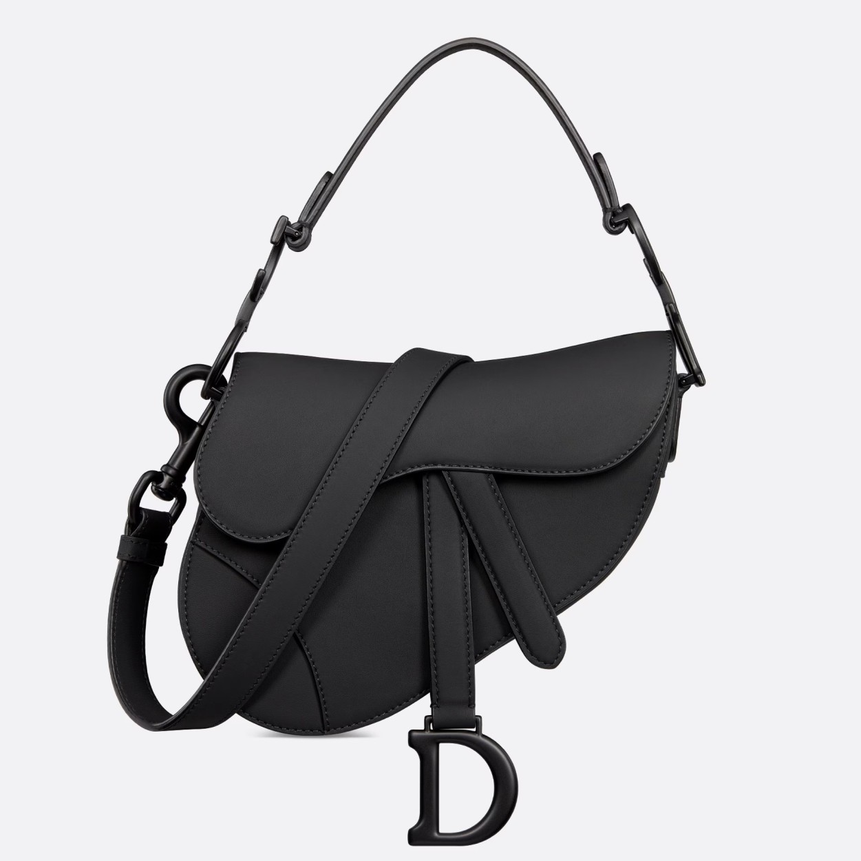 D*or mini saddle bag with strap in black ultramatte calfskin