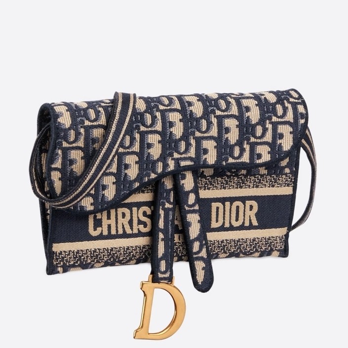 D*or saddle pochette in blue oblique canvas