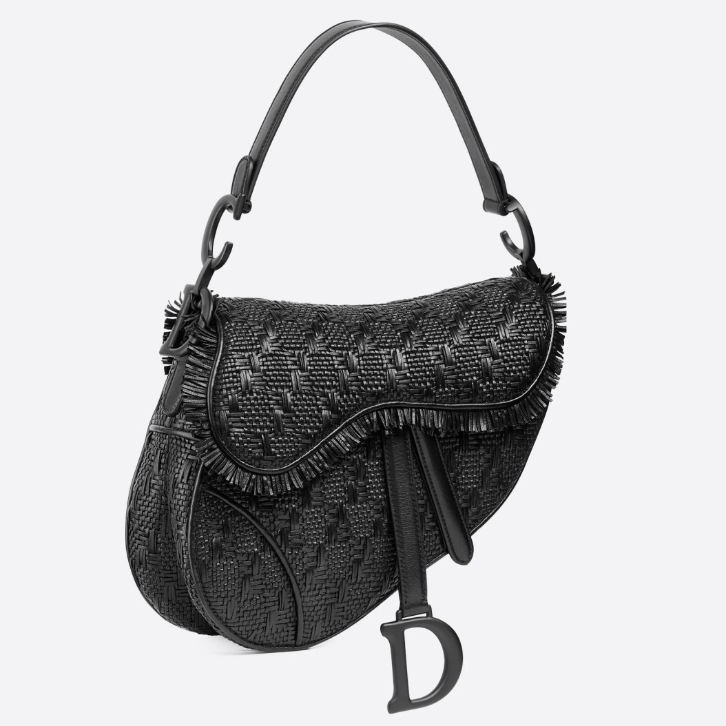D*or saddle bag in black braided leather strips with fringe