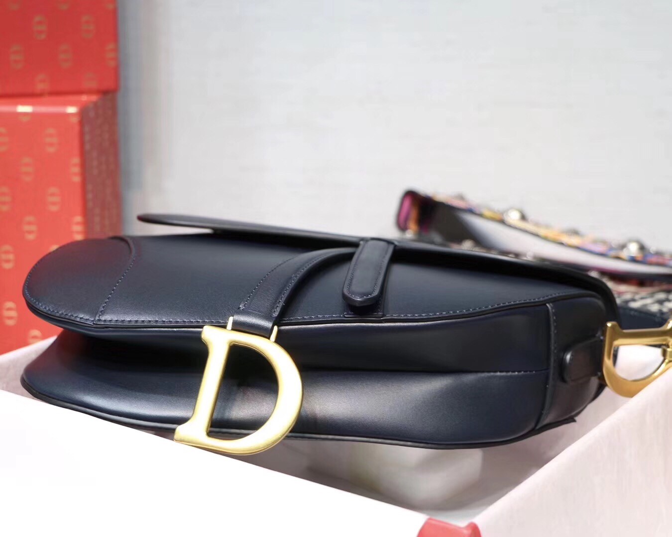 D*or saddle bag in navy blue calfskin
