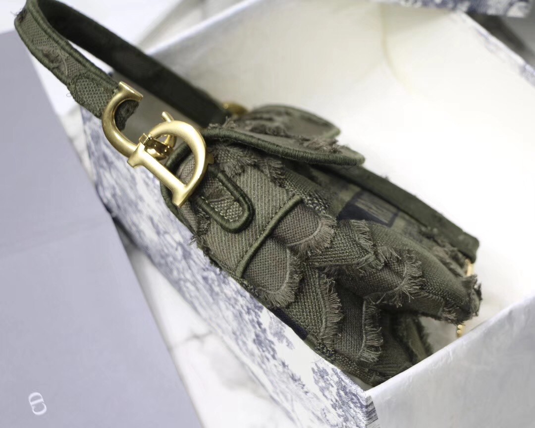 D*or saddle bag in green camouflage canvas