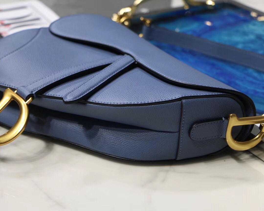 D*or saddle bag in denim blue grained calfskin