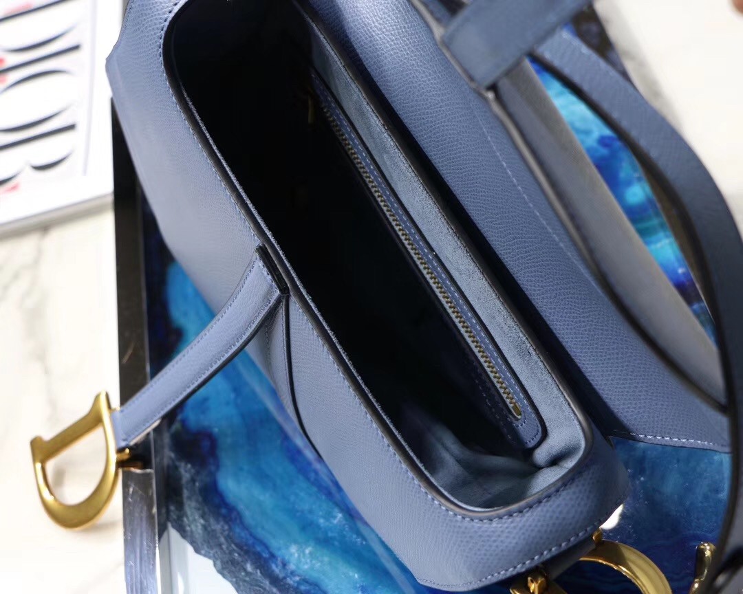 D*or saddle bag in denim blue grained calfskin