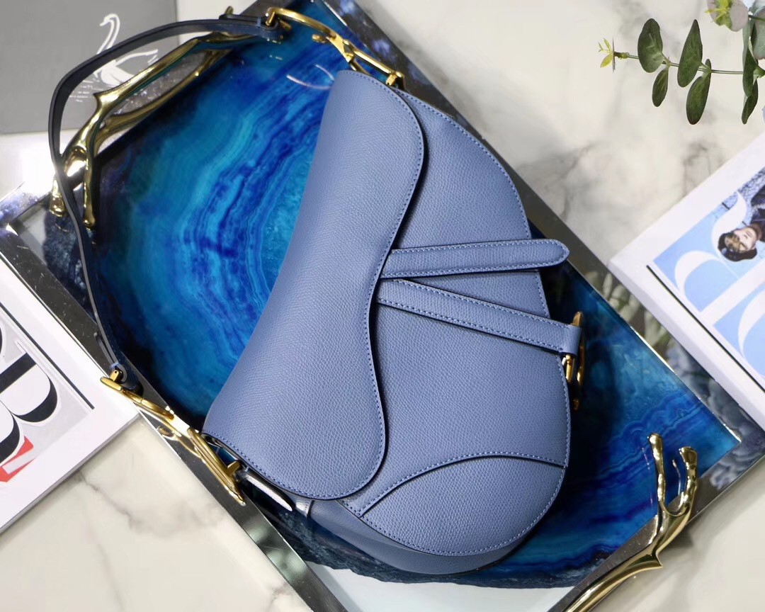 D*or saddle bag in denim blue grained calfskin