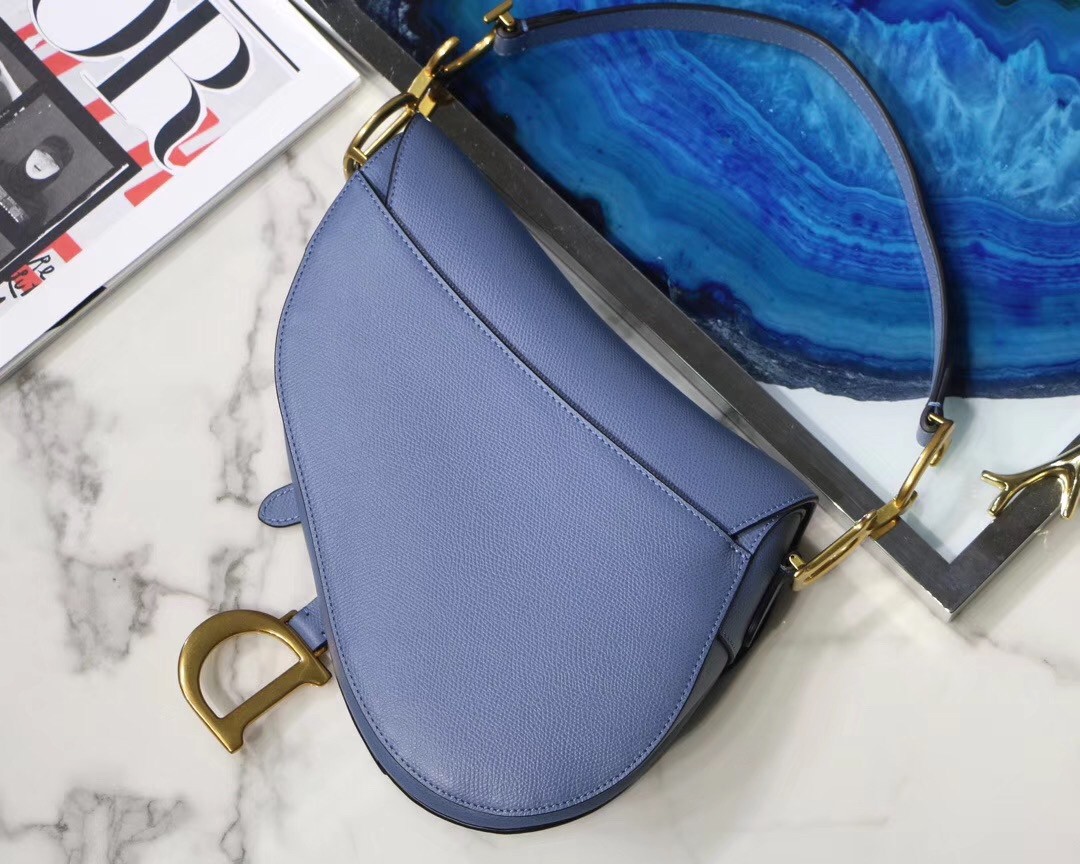 D*or saddle bag in denim blue grained calfskin