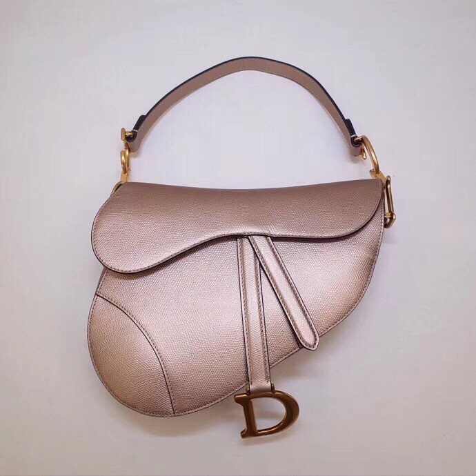 D*or saddle bag in champagne metallic grained calfskin