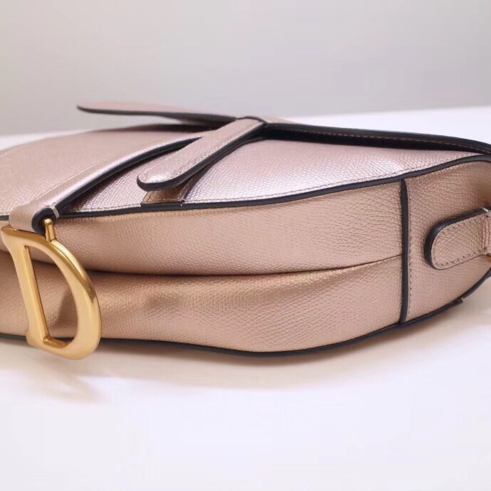 D*or saddle bag in champagne metallic grained calfskin