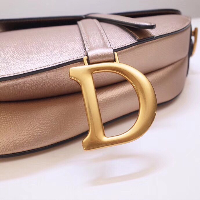 D*or saddle bag in champagne metallic grained calfskin