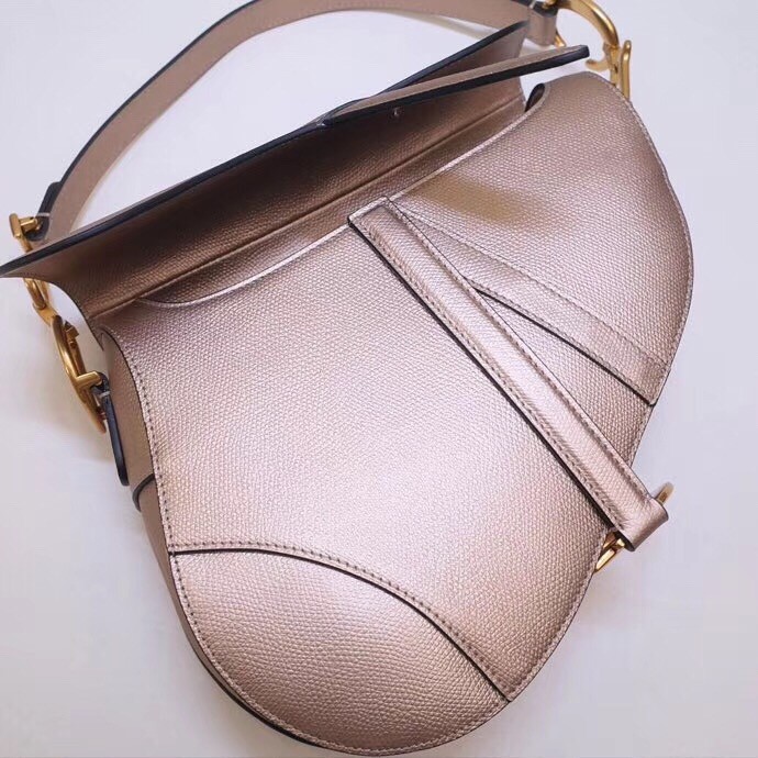 D*or saddle bag in champagne metallic grained calfskin
