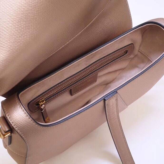 D*or saddle bag in champagne metallic grained calfskin