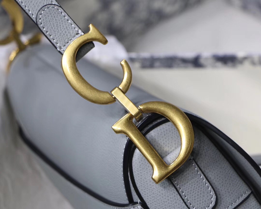 D*or saddle bag in grey grained calfskin