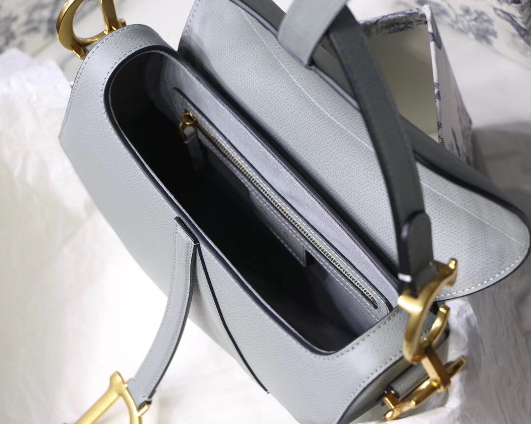 D*or saddle bag in grey grained calfskin
