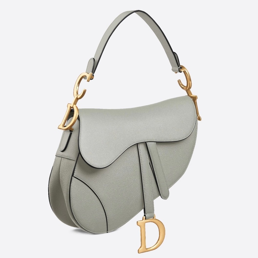 D*or saddle bag in grey grained calfskin