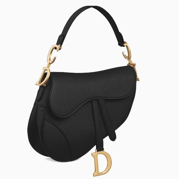 D*or saddle bag in black grained calfskin