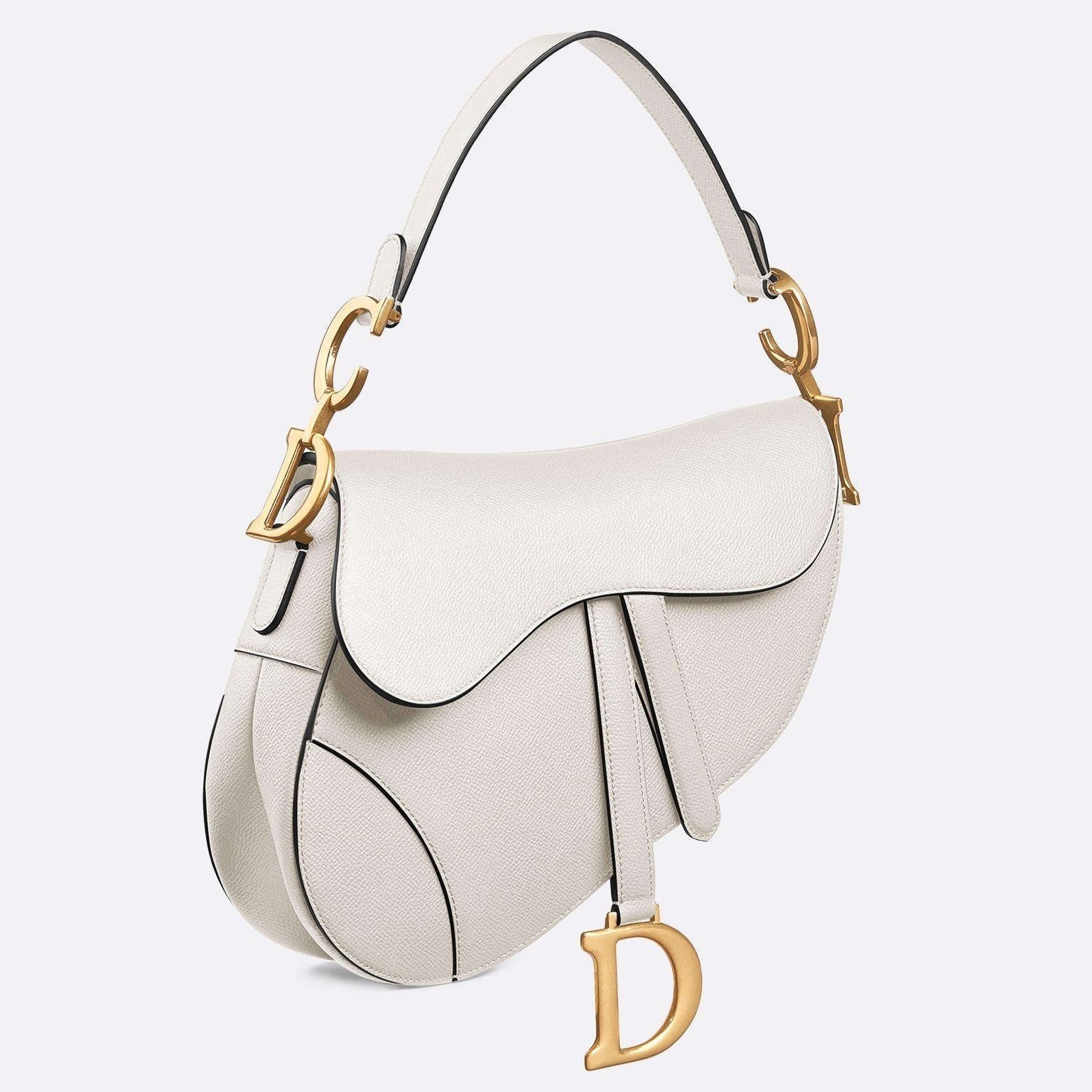 D*or saddle bag in white grained calfskin