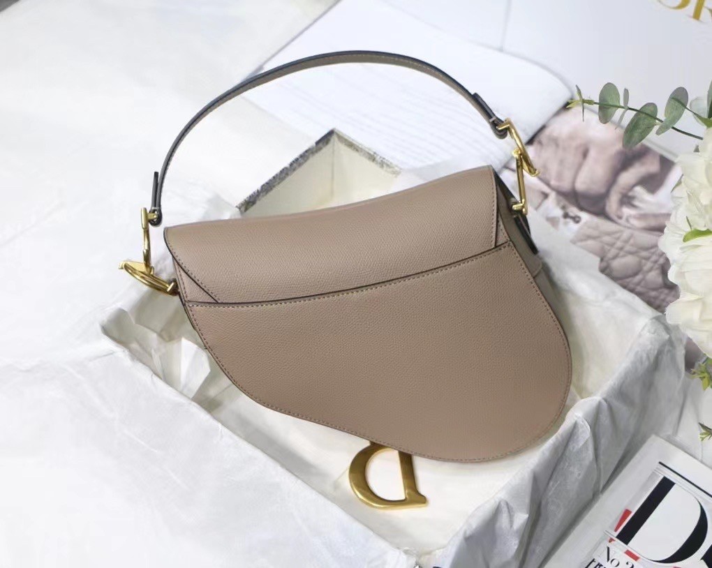 D*or saddle bag in warm taupe grained calfskin
