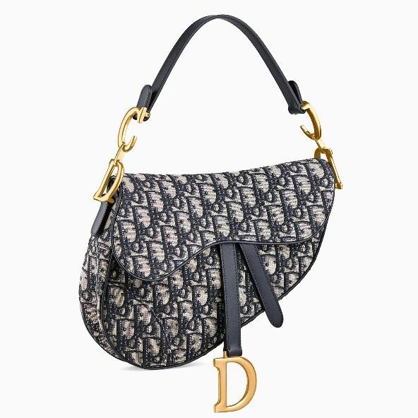 D*or saddle bag in blue oblique jacquard canvas
