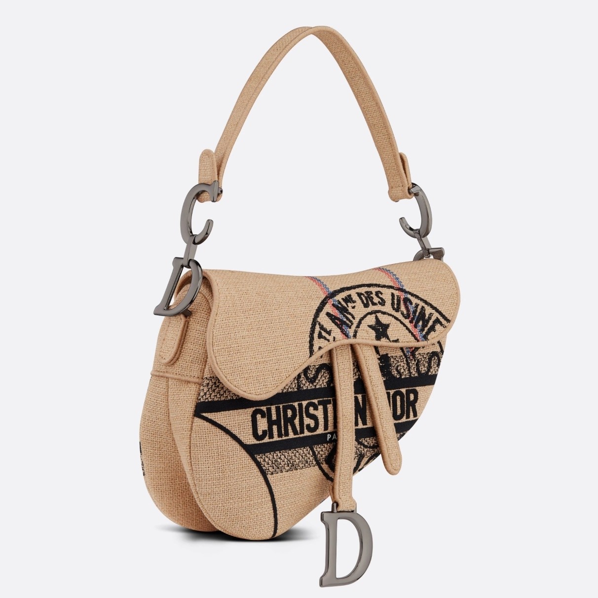 D*or saddle bag in beige jute canvas with D*or union motif