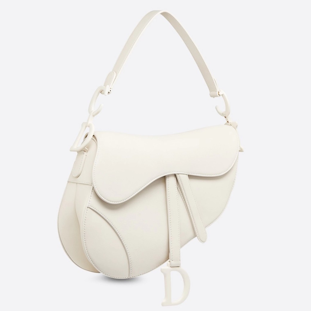 D*or saddle bag in white matte calfskin