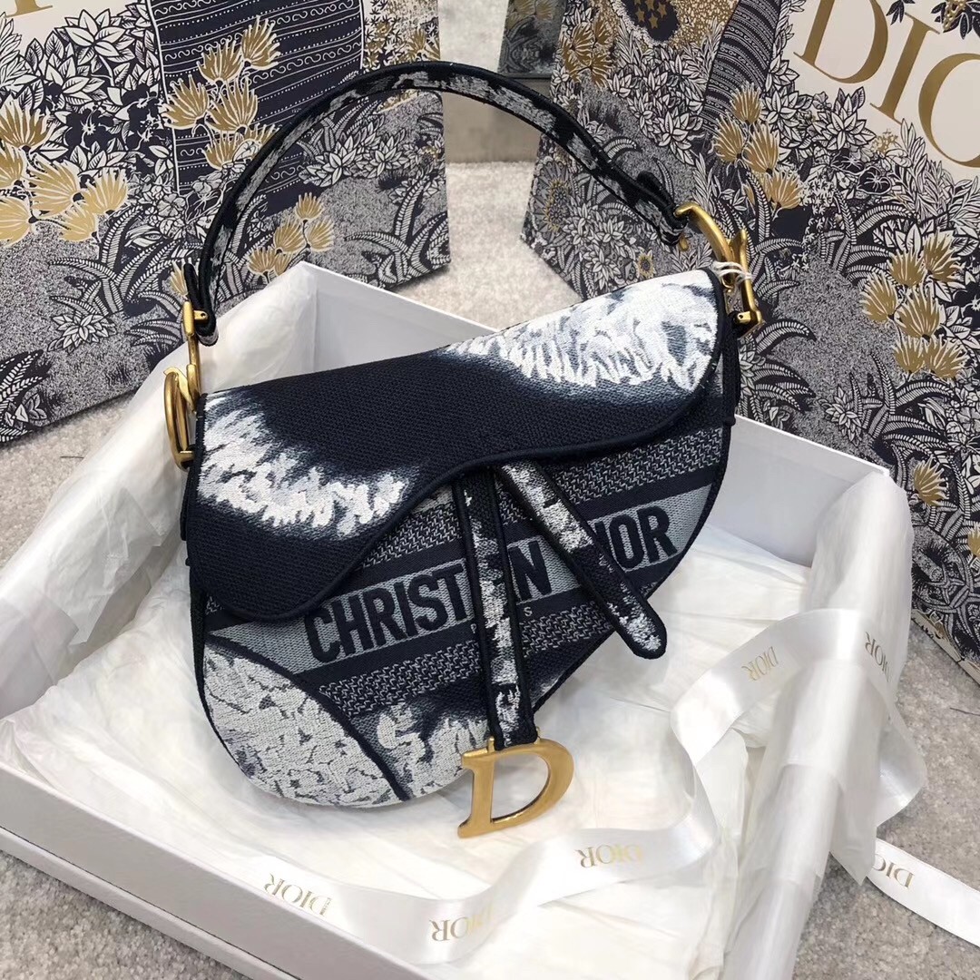 D*or saddle bag in blue multicolor tie embroidery