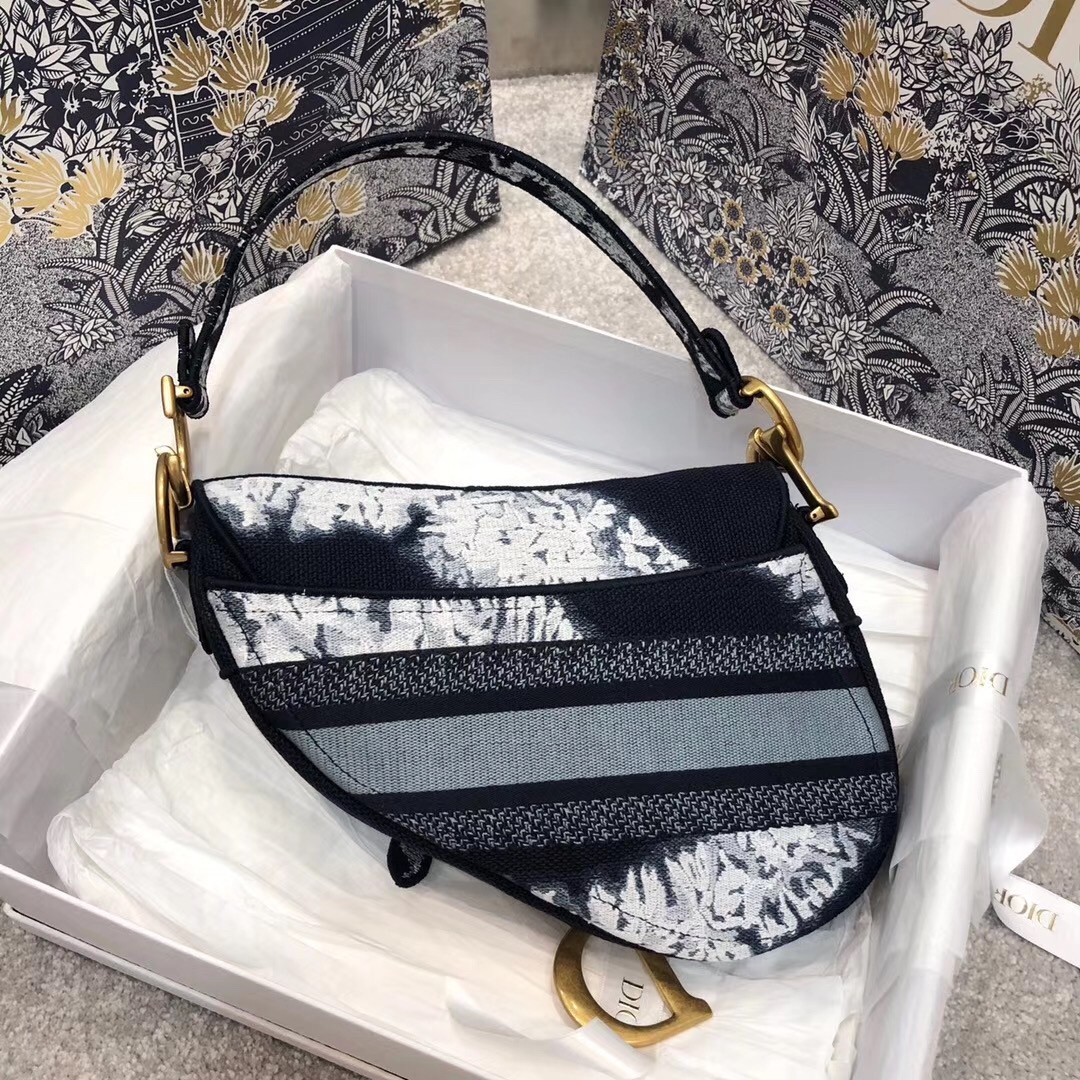 D*or saddle bag in blue multicolor tie embroidery