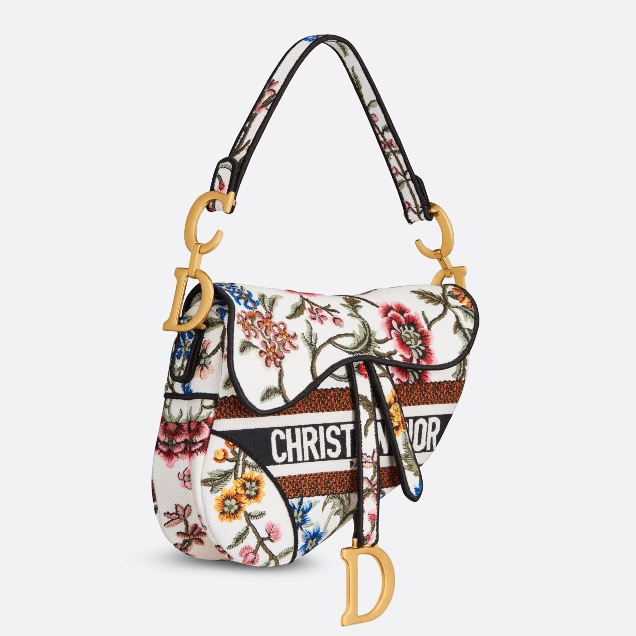 D*or saddle bag in white multicolor D*or petites fleurs embroidery