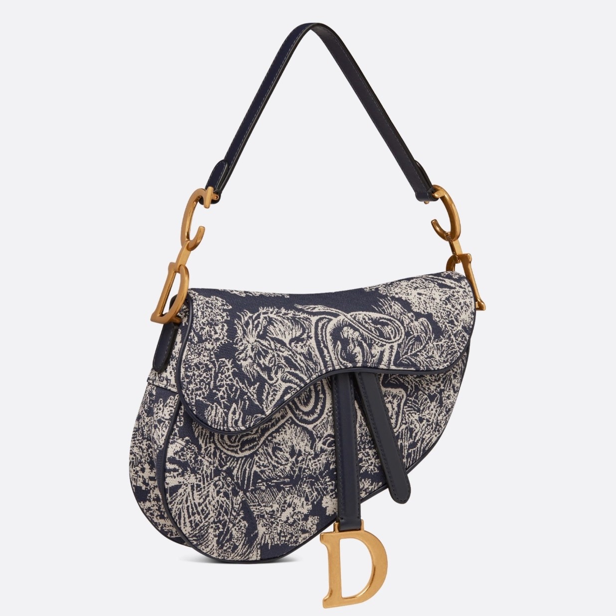 D*or saddle bag in blue toile de jouy reverse jacquard