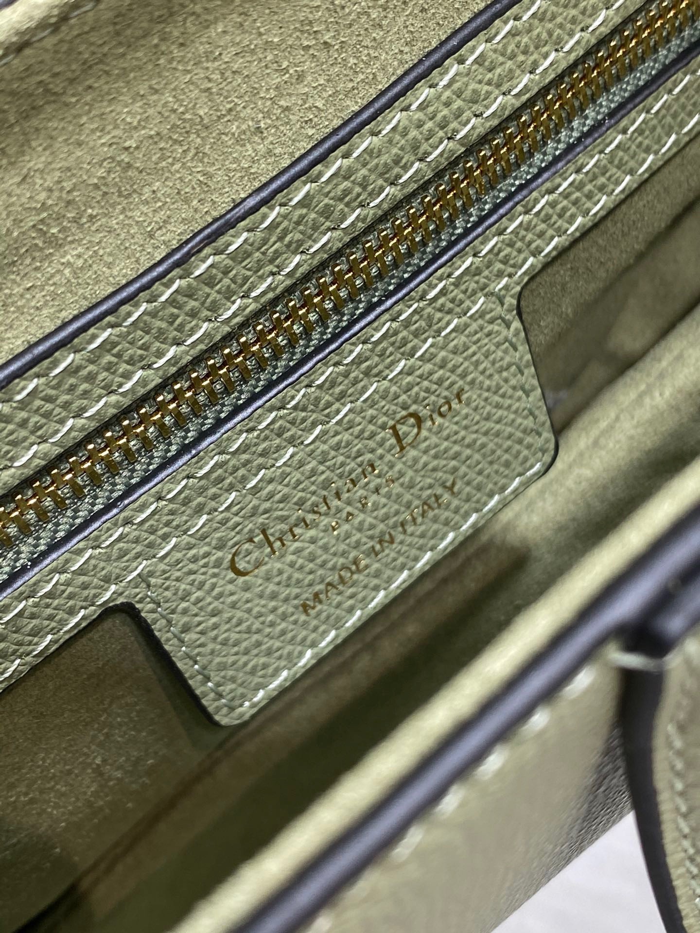 D*or saddle bag with strap in ethereal green grained calfskin