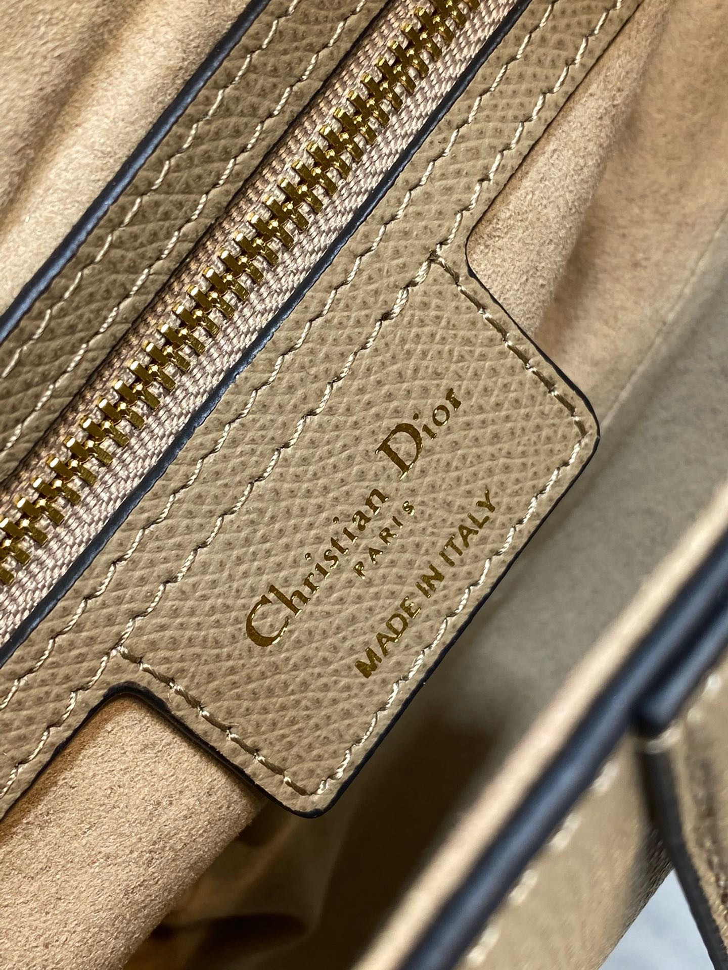 D*or saddle bag with strap in sand grained calfskin