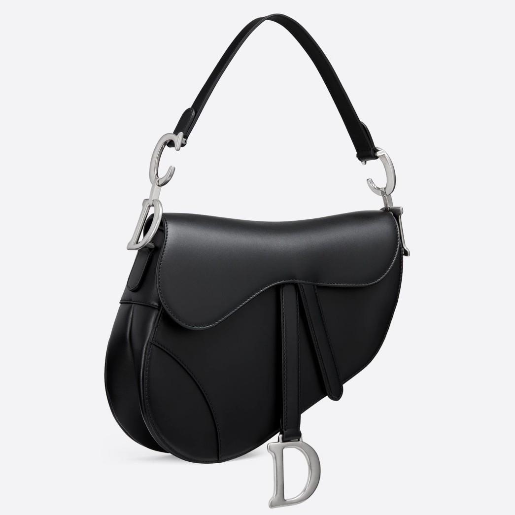 D*or saddle bag in black soft calfskin