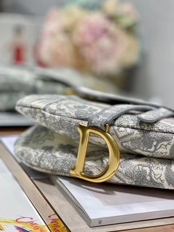 D*or saddle bag in grey toile de jouy embroidery