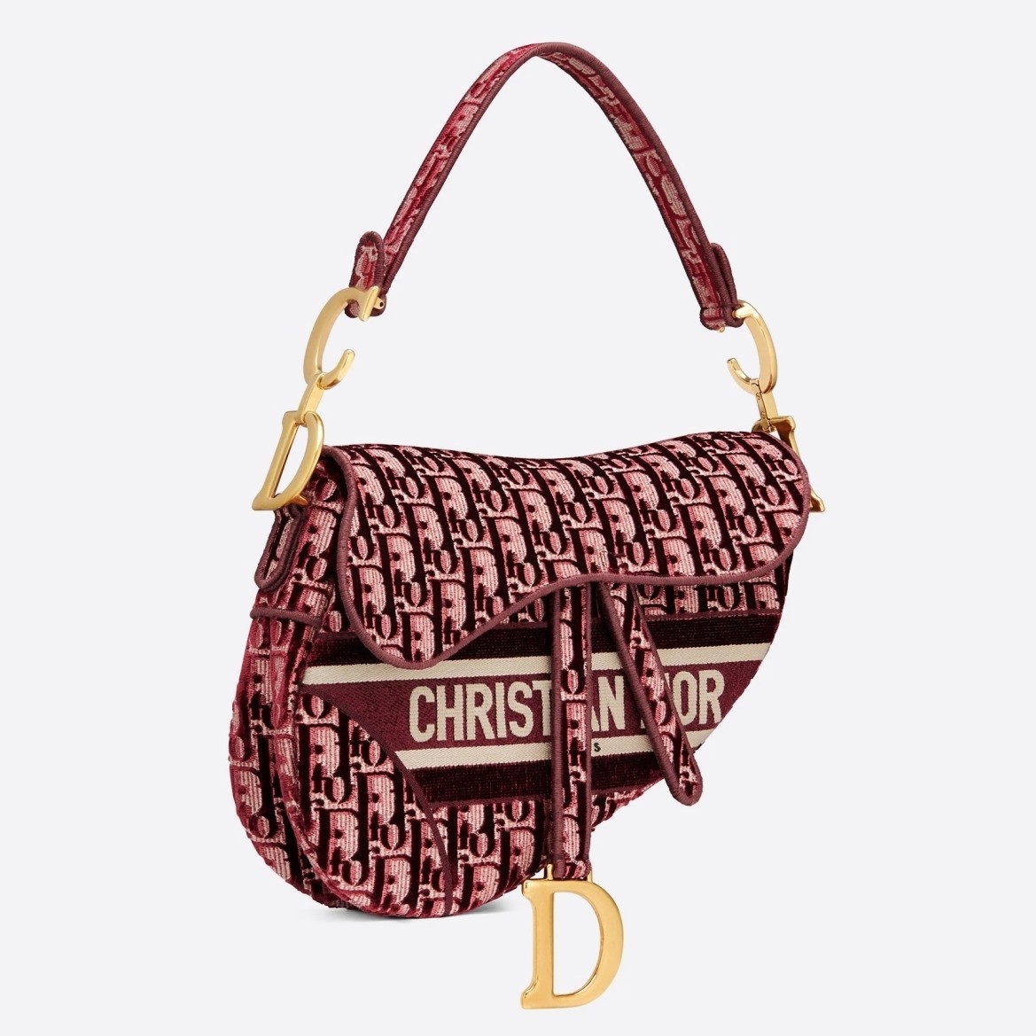 D*or saddle bag in burgundy D*or oblique embroidered velvet