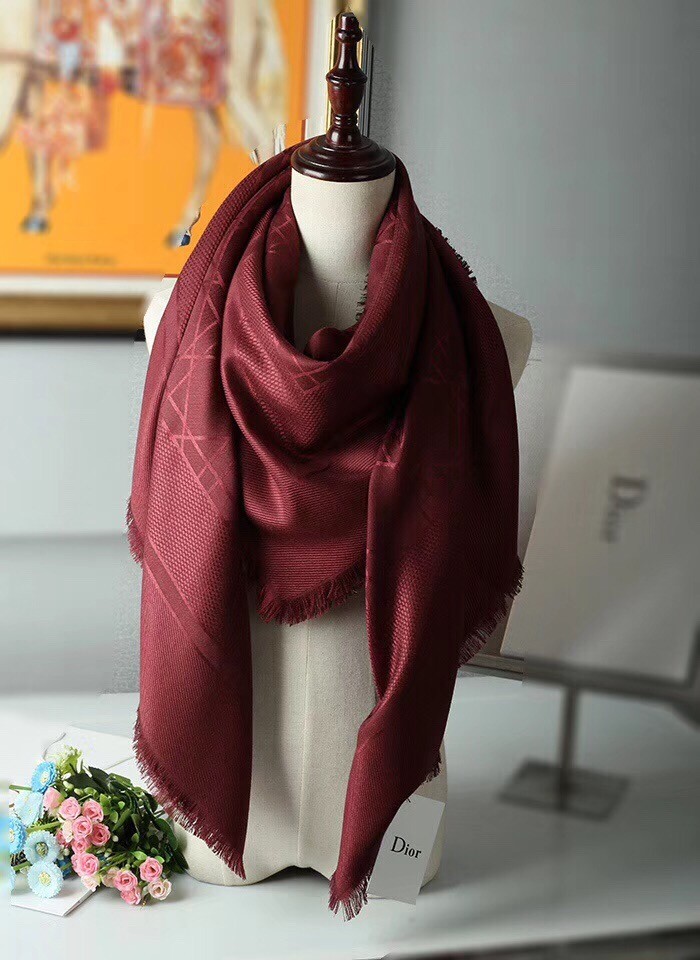 ch**an D*or bordeaux cannage shawl 140 cm