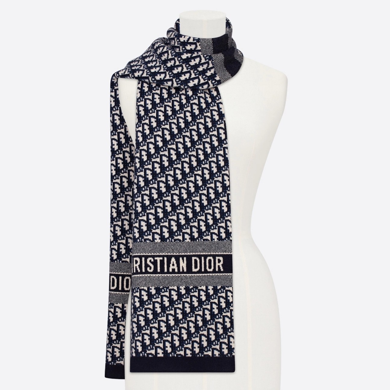D*or cd oblique stole in blue wool and cashmere
