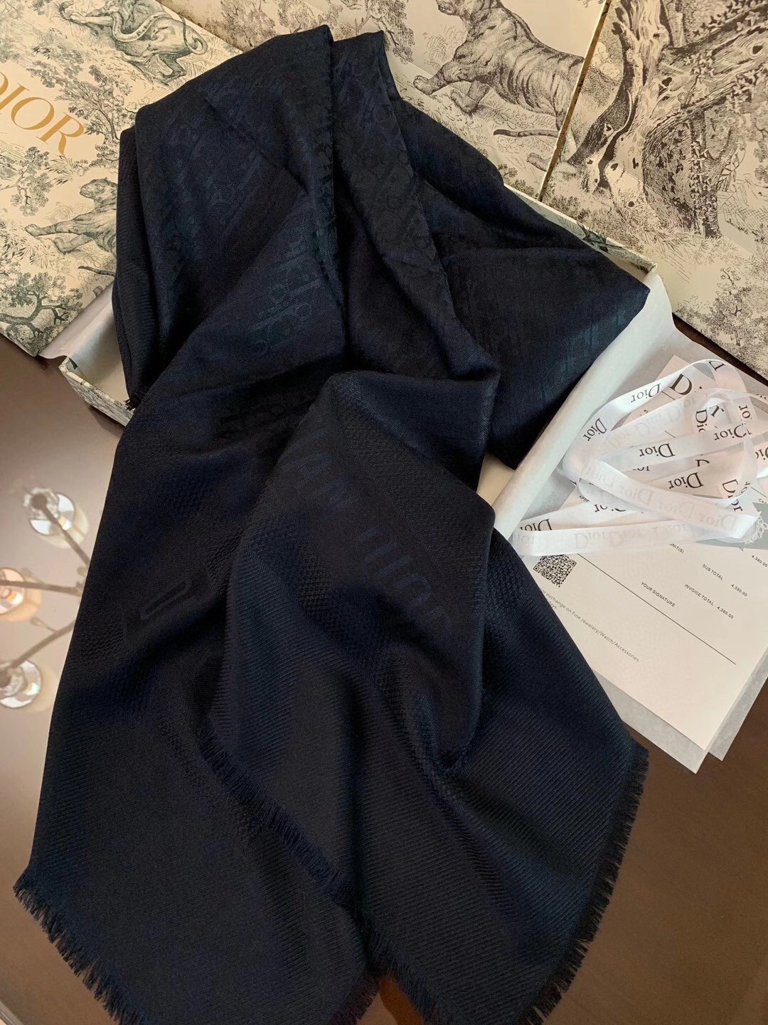 D*or navy blue oblique shawl 140 cm