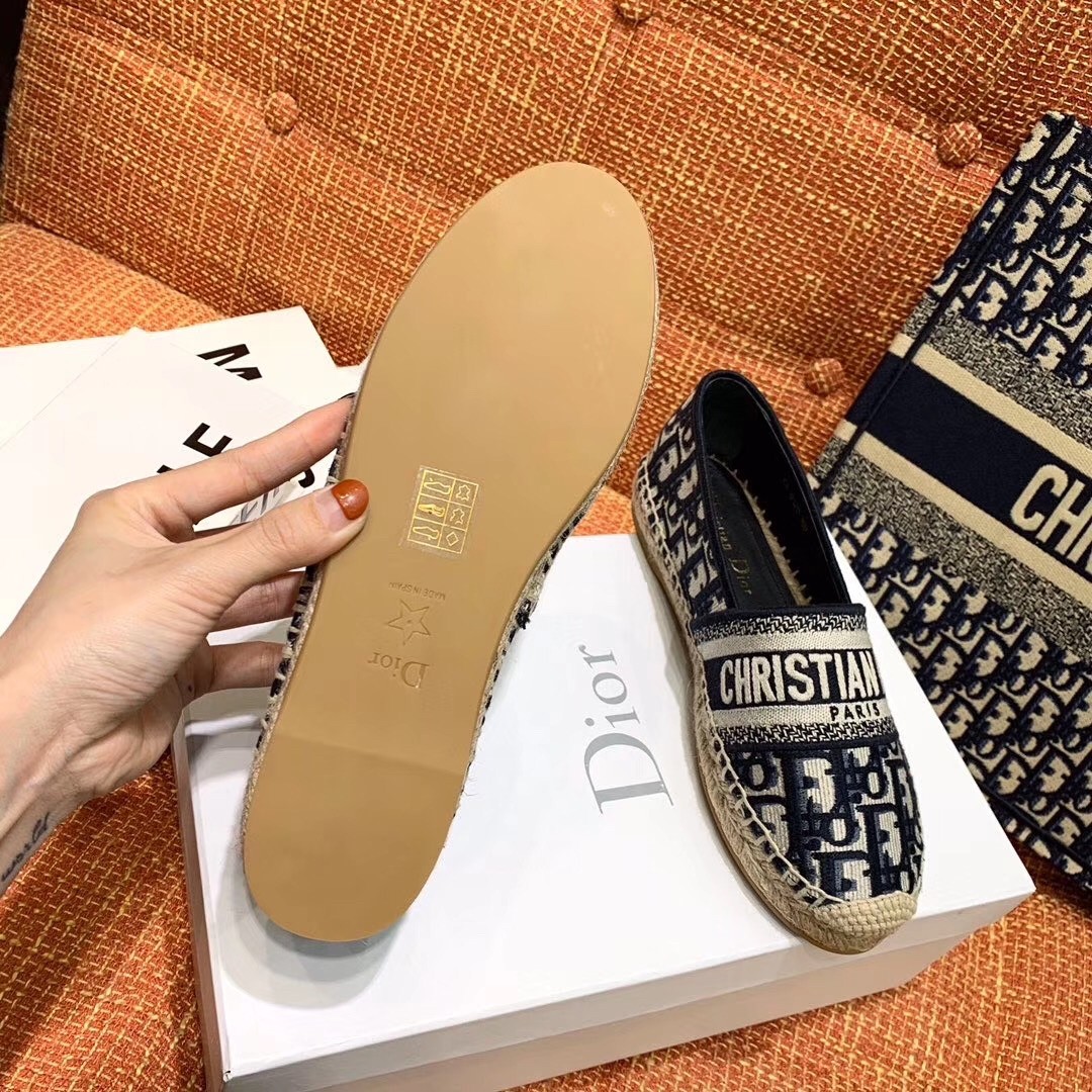 D*or granville espadrille in blue oblique embroidered cotton