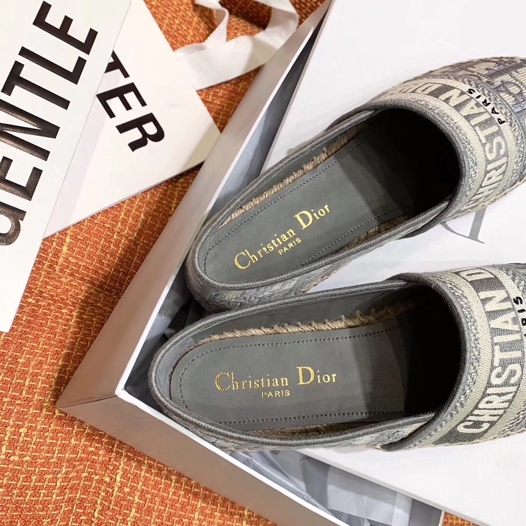 D*or granville espadrille in grey oblique embroidered cotton