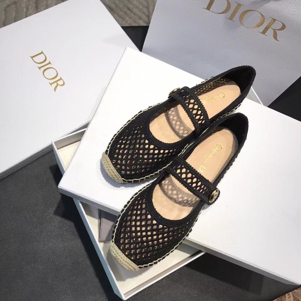 D*or caro espadrille ballerina flat in black mesh embroidery